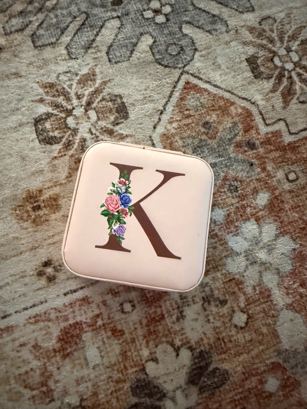 Monogram 'K' Floral Jewelry Box - Blush Pink